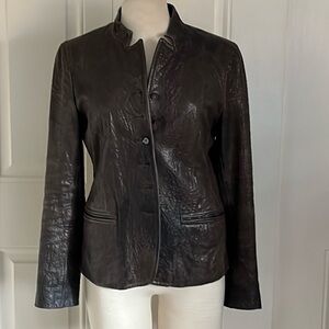 Theory Brown Fitted Button Up Leather Jacket